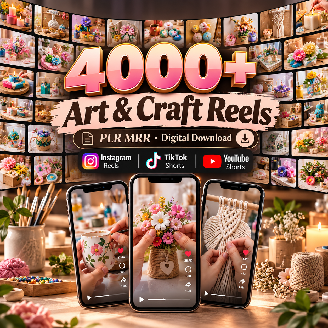 4000+ DIY Art & Craft Reels PLR MRR | Digital Download Content for Instagram TikTok YouTube