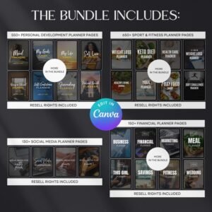 7500 Digital Planner Pages Bundle PLR MRR Editable Canva Templates