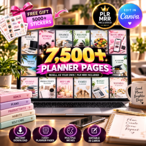 7500 Digital Planner Pages Bundle PLR MRR Editable Canva Templates
