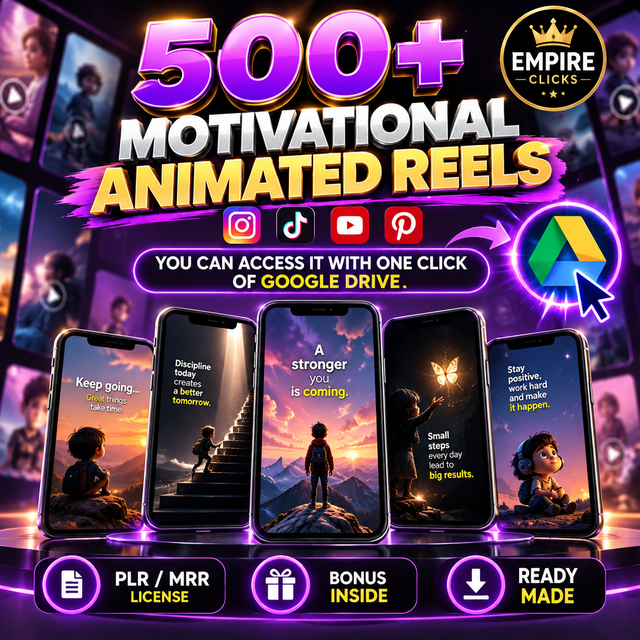 500+ Viral Motivational Reels: Faceless Content, MRR + PLR License (Digital Download
