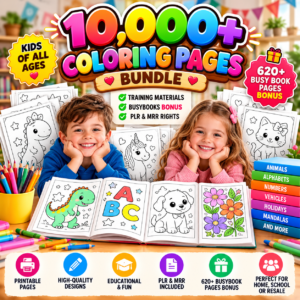 10k+ Kids Coloring Pages Bundle | Printable Sheets with PLR & MRR Rights + Bonus