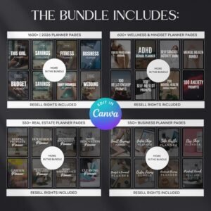 7500 Digital Planner Pages Bundle PLR MRR Editable Canva Templates