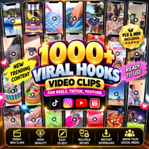 1000+ Viral Hook Videos Bundle PLR MRR Resell Rights TikTok Reels Shorts Social Media Growth Pack