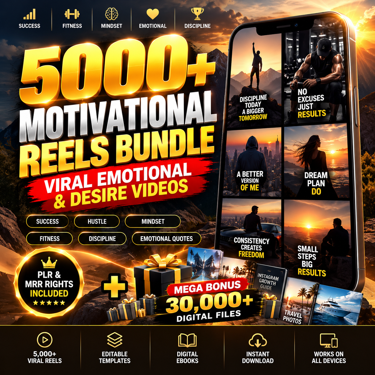 5000+ Motivational Reels PLR MRR for Instagram TikTok Faceless Videos