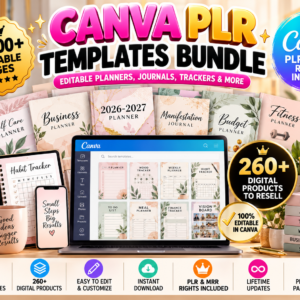 Canva PLR Templates Bundle, 15000+ Editable Planners, Journals, Trackers Templates, MRR