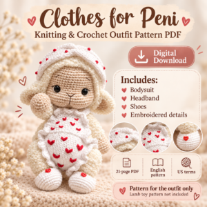 Lamb Outfit Knitting & Crochet Pattern PDF – Peni Doll Clothes
