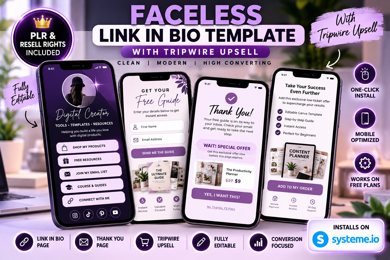Systeme.io Sales Funnel Template – Link in Bio Page for Digital Products – Editable – PLR Included