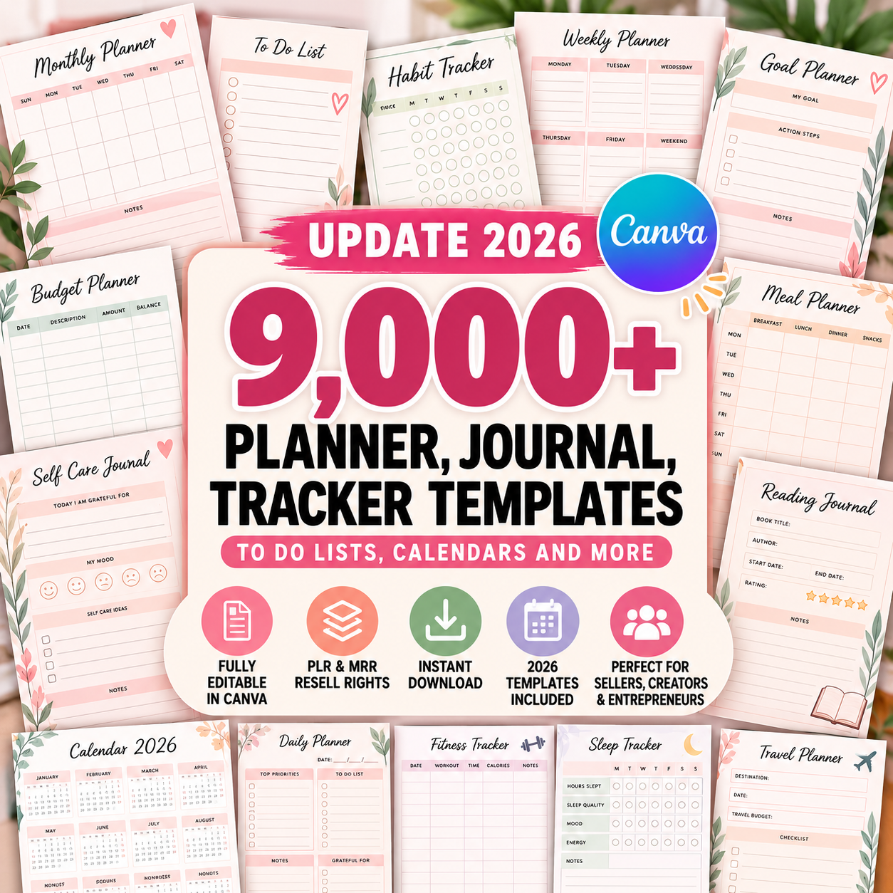 9000+ PLR Canva Templates DFY Printable Planners, Journals & Trackers | Editable MRR
