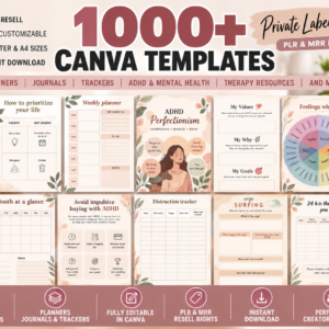 1000+ ADHD & Mental Health Canva Templates: PLR Master Resell Rights