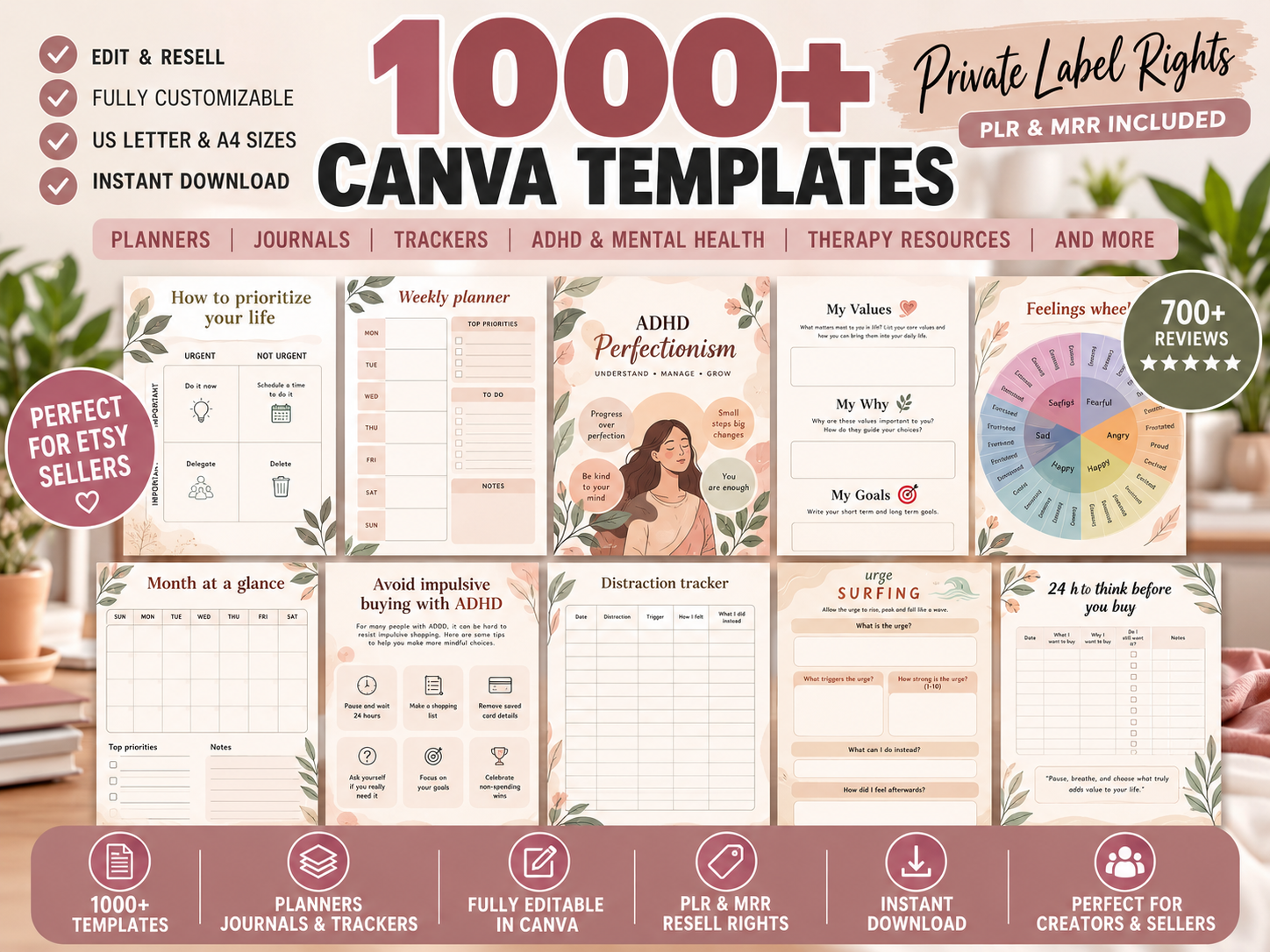 1000+ ADHD & Mental Health Canva Templates: PLR Master Resell Rights
