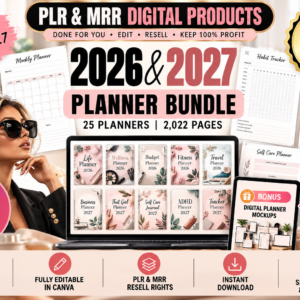 2026-2027 Digital Planner Templates Bundle: MRR PLR Canva Planners