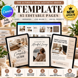 85 Page Done-for-You eBook Canva Template with PLR | Editable eBook Design for Content Creators