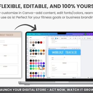 Ultimate Fitness Planner Bundle PLR & MRR – Editable Canva Workout Planner, Meal Planner